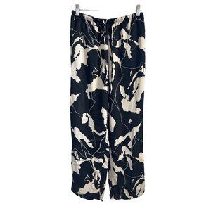 H&M Silky Drawstring Pants Black & Ivory Wide Leg